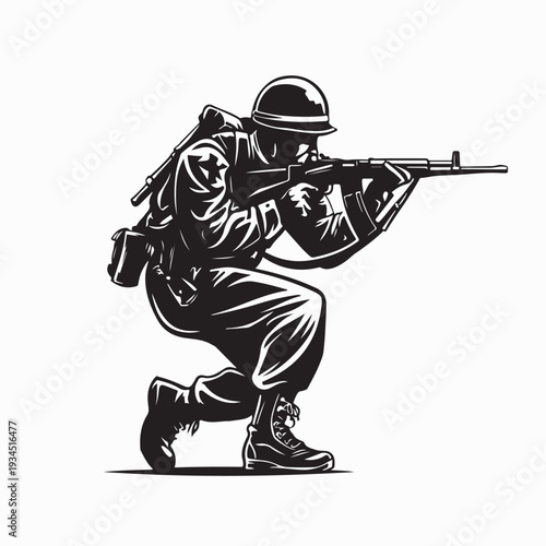 Infantry Soldier Military Silhouette Vector Illustration On White Background