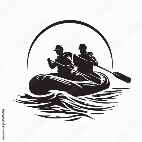 Adventure Outdoor Rafting Logo Design with River Silhouette Vector