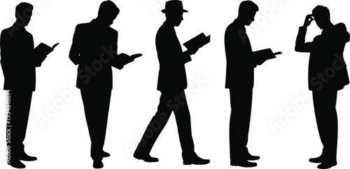 Silhouettes of Men Reading Books in Different Poses and Attire person