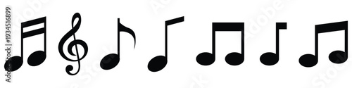 Music notes set. Set of Musical Notes and Clef Symbols. Musical Note, Melody, treble clef, Simple Icons. Music sign simbol. Vector illustration.
