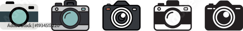 Collection of various camera icons in different colors and styles on white background