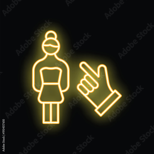 Yellow neon icon representing the concept of choosing a woman for a job position