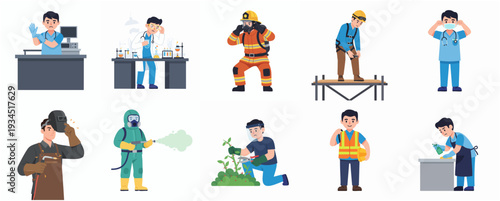 Simple Flat Illustration Various Occupation with Safety Uniform and Equipment Set