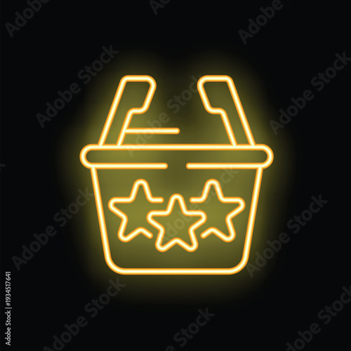 Neon shopping basket displaying three stars representing customer satisfaction and positive feedback