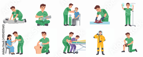 Diverse Flat Illustration Medical Staff Performing Treatment in Various Emergency Situations