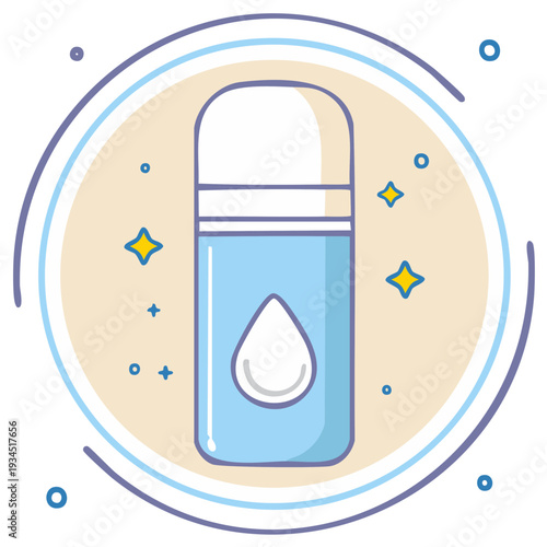 Graphic illustration of a blue roll on bottle with a water drop symbol fresh and clean concept