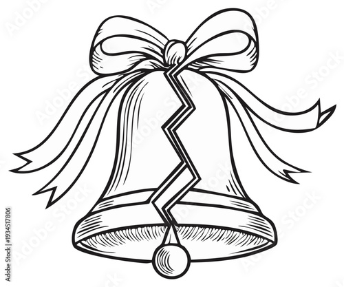 Cracked bell with bow a symbol of divorce, failed marriage or broken relationships