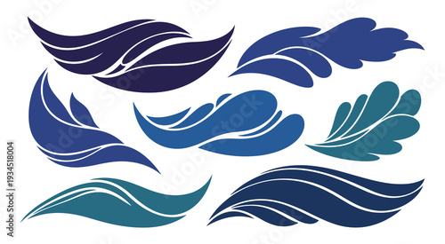 Abstract blue wave shapes collection with modern fluid liquid design