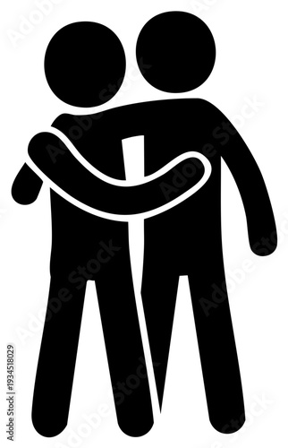 Embracing figures icon shows friendship, partnership, support, solidarity, or strong team
