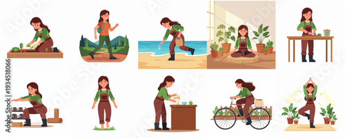 Flat Illustration Man Chef in Various Cooking Preparation Activity Poses Collection