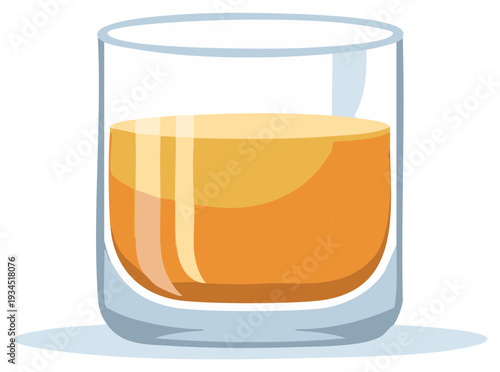 Illustration of a glass of amber liquid. Cartoon style drink with liquid inside. Refreshment glass