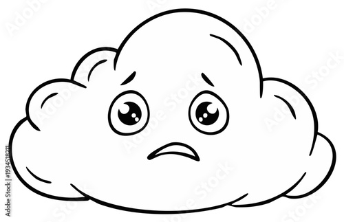 Cartoon sad fluffy cloud with big eyes expressing worry and concern