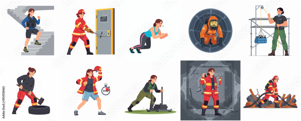 Fototapeta premium Flat Illustration Professional Baker Baking Bread in Various Type of Oven