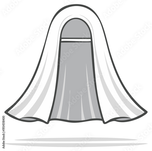 Simple Illustration of a White Traditional Islamic Hijab Veil with a Gray Face Covering