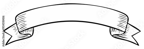 Elegant Ribbon Banner Illustration with Intricate Hatching Perfect for Labels or Messages