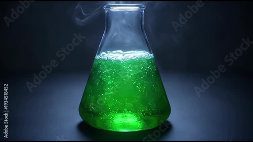 Wallpaper Mural A flask chemistry with green liquid bubbling smoke for science experiment laboratory poison Torontodigital.ca