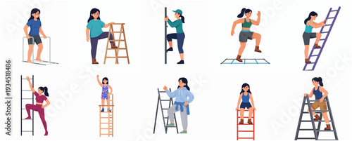 Flat Style Man Decorating Cakes and Cupcakes Bakery Process Illustration Set