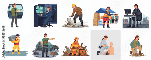 Modern Flat Style Barber Shop Scene and Activity Collection Illustration