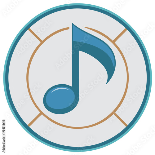 Blue musical note symbol design inside concentric rings for music or entertainment theme