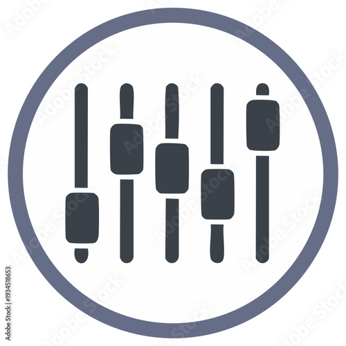 Sound mixer symbol inside blue circle representing audio control panel features