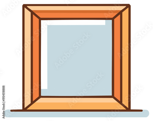 Illustration of a framed window with warm, muted colors and a simple design on a windowsill