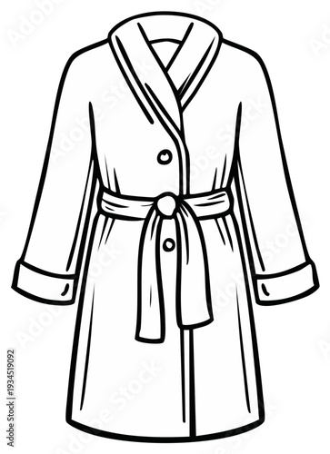 Outlined Illustration of a Trench Coat with a Belt
