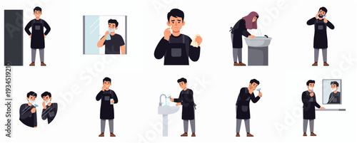 Modern Flat Style Man Shaving Facial Hair Routine Process Illustration