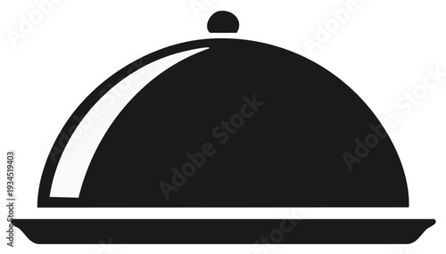 Closed Cloche Icon. Vector illustration of restaurant serving tray, black and white.