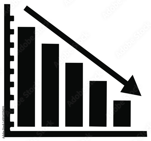 Downward trend represented by decreasing bar graph and arrow symbol.