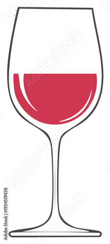 Stylized Wine Glass Illustration with Red Wine Liquid Filled to a Certain Level