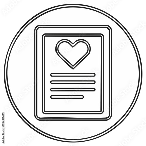 Heart on a framed paper inside a circle design for a concept