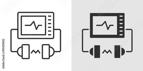 Defibrillator Icon representing emergency cardiac treatment, automated external defibrillator (AED) devices, and life-saving medical response for restoring normal heart rhythm.