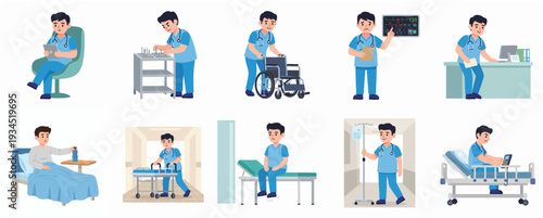 Cartoonish Detailed Doctor and Patient Various Activities Healthcare Illustration Set