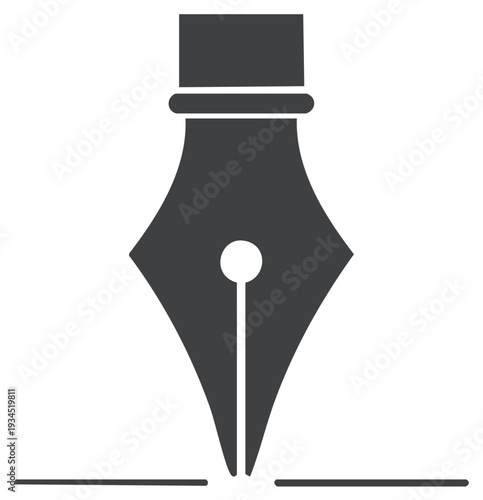 Stylized fountain pen nib poised to write on a line