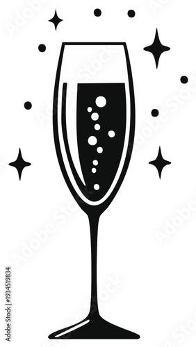 Elegant champagne flute filled with bubbly beverage sparkling with celebratory stars
