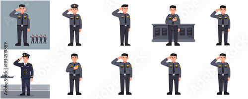 Pixelated Full Body Police Officer Saluting Pose Character Illustration