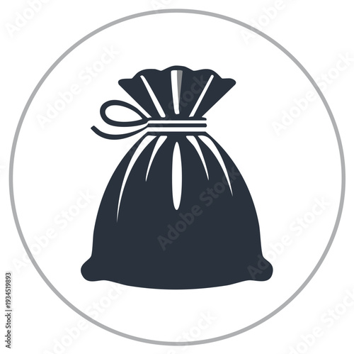 Stylized Pouch Illustration Sack with Drawstring Minimalist Graphic Icon on Circular Frame