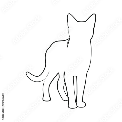 Alert Standing Cat Outline Continuous Line Vector Drawing For Branding