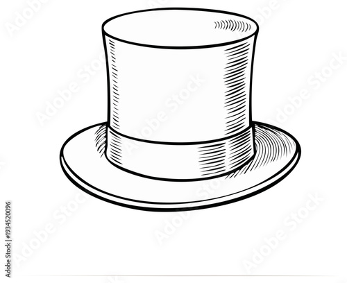 Ink drawing of a top hat for gentlemen or magicians in monochrome style