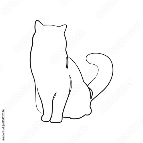 Sitting Cat Looking Sideways Continuous Line Art Minimalist Vector Illustration