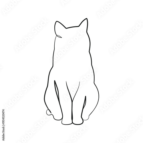 Symmetrical Sitting Cat Back View Continuous Line Art Minimalist Drawing