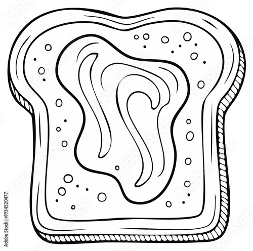 Hand Drawn Toast Slice With Swirls of Spread Simple Outline