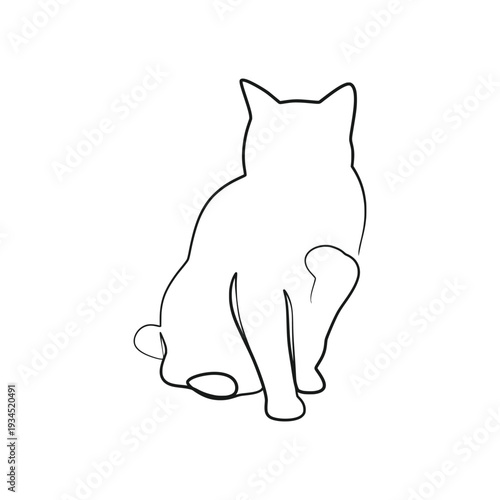 Cat Sitting Looking Back Minimalist Continuous Line Art Vector Silhouette