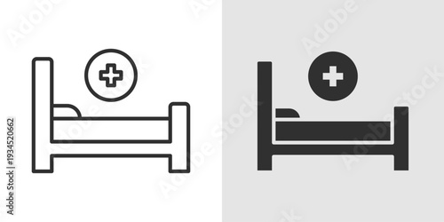Hospital Bed Icon representing patient care, hospital accommodation, medical treatment facilities, and healthcare support for hospitalized patients.