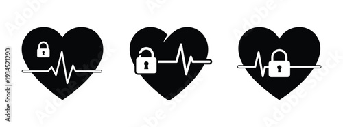 Heartbeat EKG Line with Locked Padlock Icons Symbolizing Heart Health Protection and Security