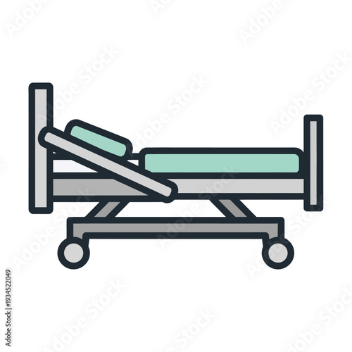 Hospital Bed with Adjustable Backrest and Wheels, Medical Equipment Icon