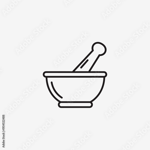 Mortar and Pestle Icon, Laboratory Equipment, Pharmaceutical Symbol, Medical Tool, Outline Vector