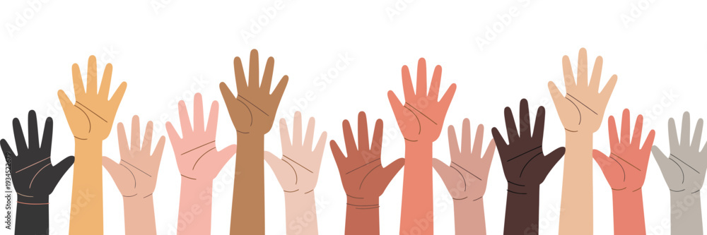 Obraz premium Raised Hands Silhouette Vector Collection, Multiple Hand Poses Depicting Unity