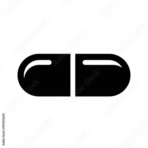Black capsule icon, medicine pill symbol, health care and pharmacy concept