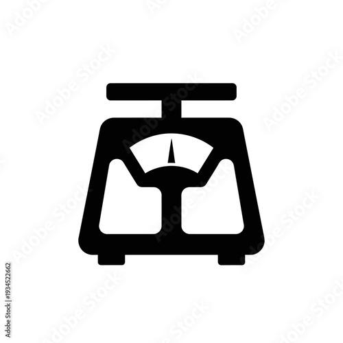 Black silhouette of a vintage analog scale for weighing, isolated on white background.